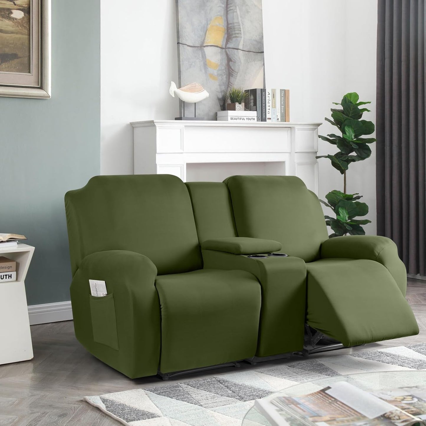 Stretch Recliner Loveseat Covers with Console 4 Piece Recliner Chair Covers