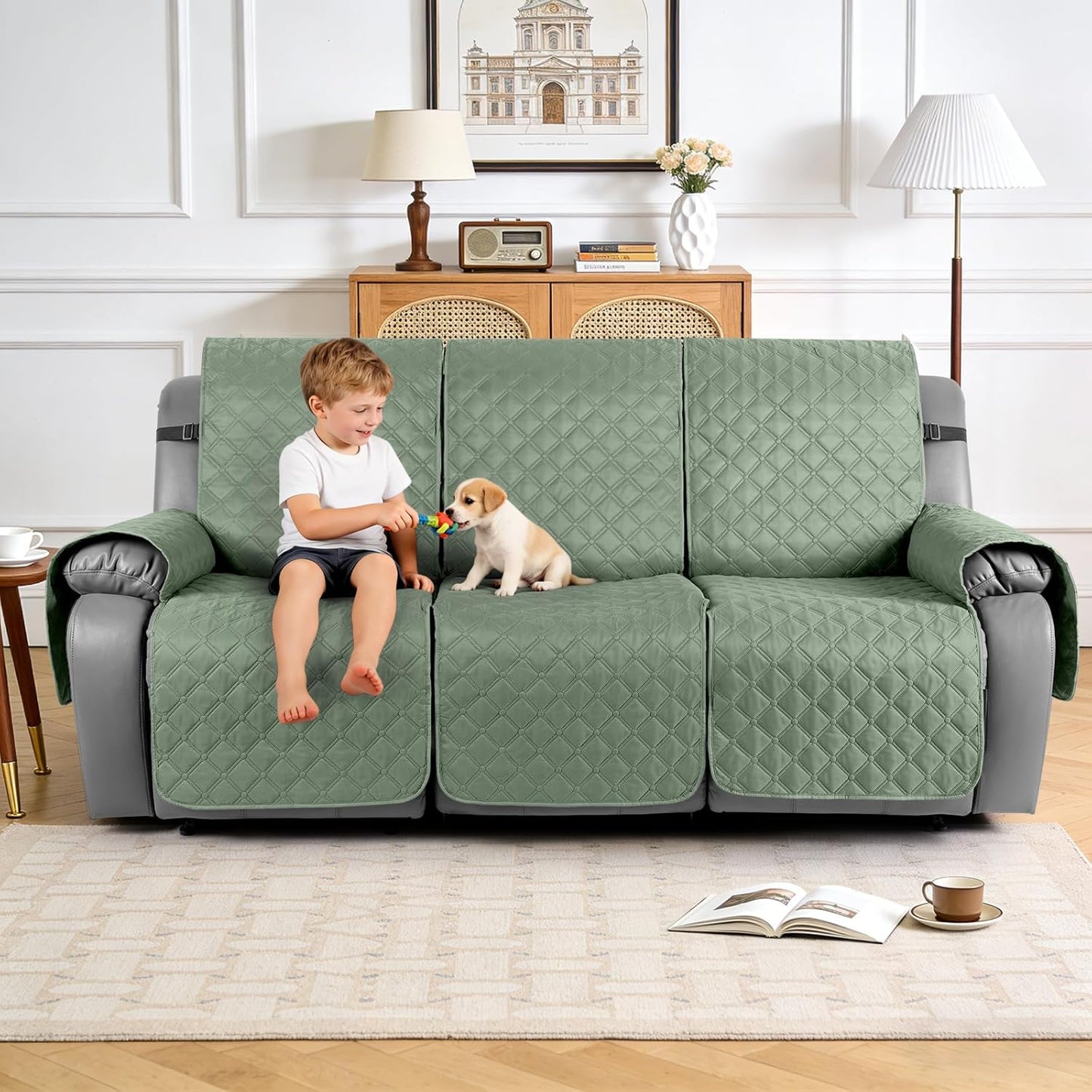 TAOCOCO 100% Waterproof 3-Seater Recliner Couch Cover with Leg Straps, Reversible Washable Furniture Protector for Pets & Kids