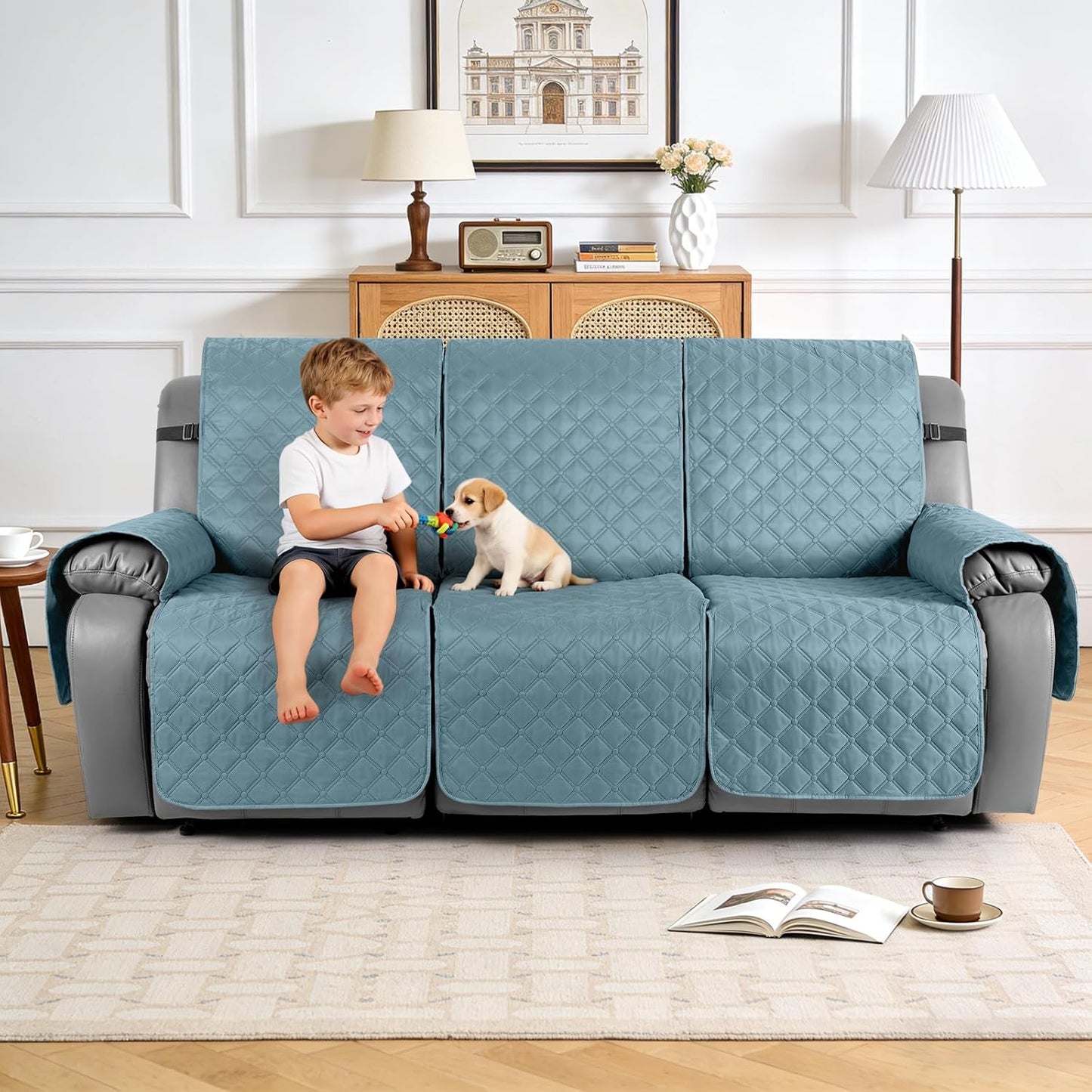 TAOCOCO 100% Waterproof 3-Seater Recliner Couch Cover with Leg Straps, Reversible Washable Furniture Protector for Pets & Kids