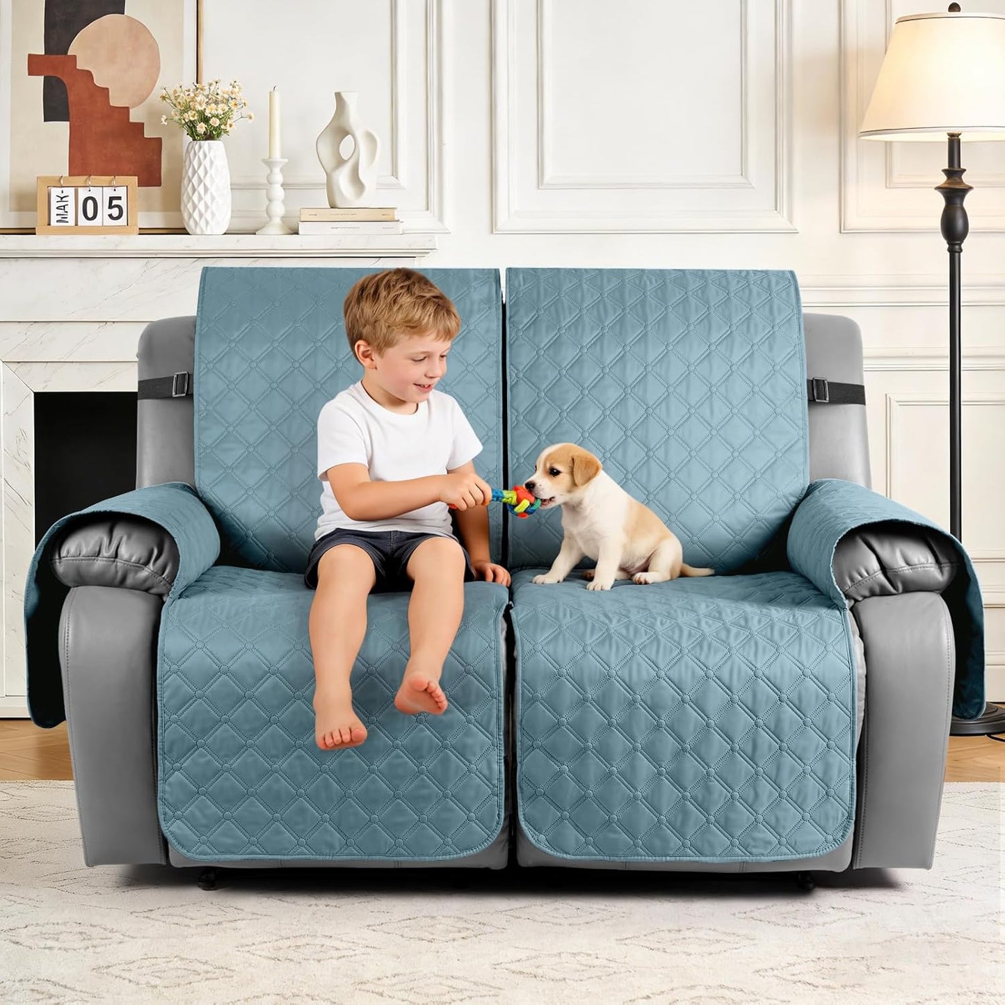 TAOCOCO 100% Waterproof 2-Seater Recliner Cover with Leg Straps, Reversible Washable Pet Sofa Protector