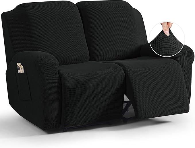 TAOCOCO 6-Piece Dual Recliner Loveseat Sofa Cover 2-Seat in Black, furniture protector for kids, pets
