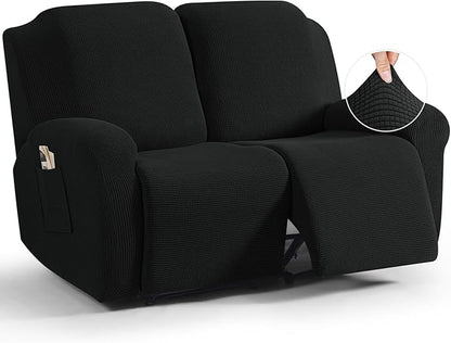 TAOCOCO 6-Piece Dual Recliner Loveseat Sofa Cover 2-Seat in Black, furniture protector for kids, pets