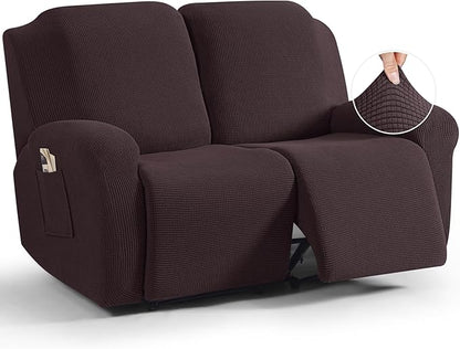 TAOCOCO 6-Piece Dual Recliner Loveseat Sofa Cover 2-Seat in Chocolate
