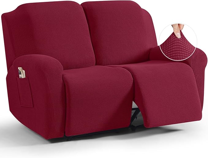 TAOCOCO 6-Piece Dual Recliner Loveseat Sofa Cover 2-Seat in Burgundy, furniture protector for kids, pets