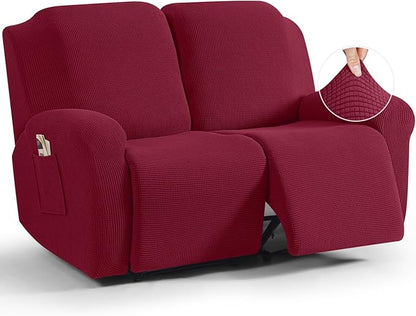 TAOCOCO 6-Piece Dual Recliner Loveseat Sofa Cover 2-Seat in Burgundy, furniture protector for kids, pets