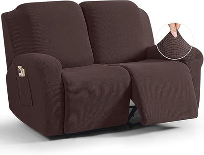 TAOCOCO 6-Piece Dual Recliner Loveseat Sofa Cover 2-Seat in Dark Coffee