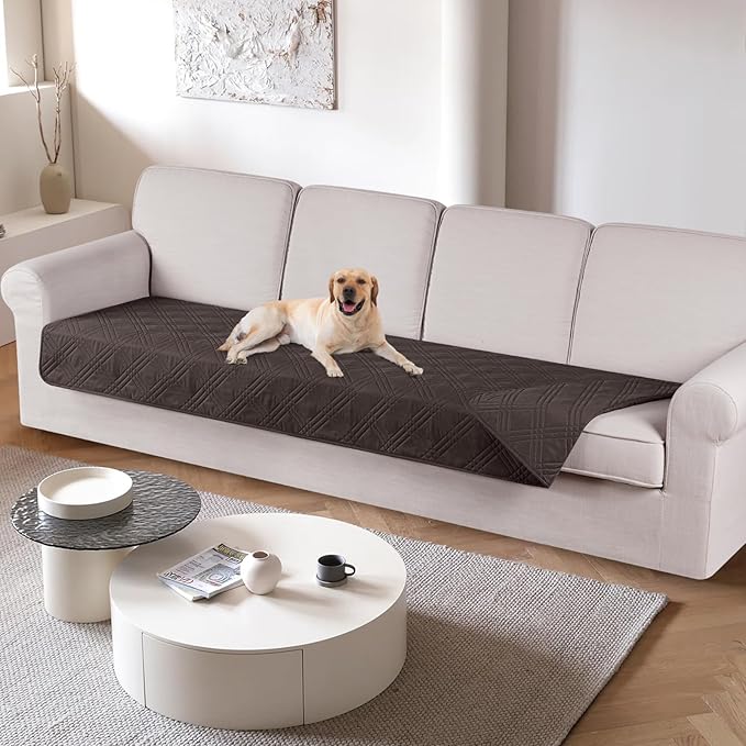 TAOCOCO 100% Waterproof Couch Cover 4 seat in chocolate– Non-Slip, Pet Friendly