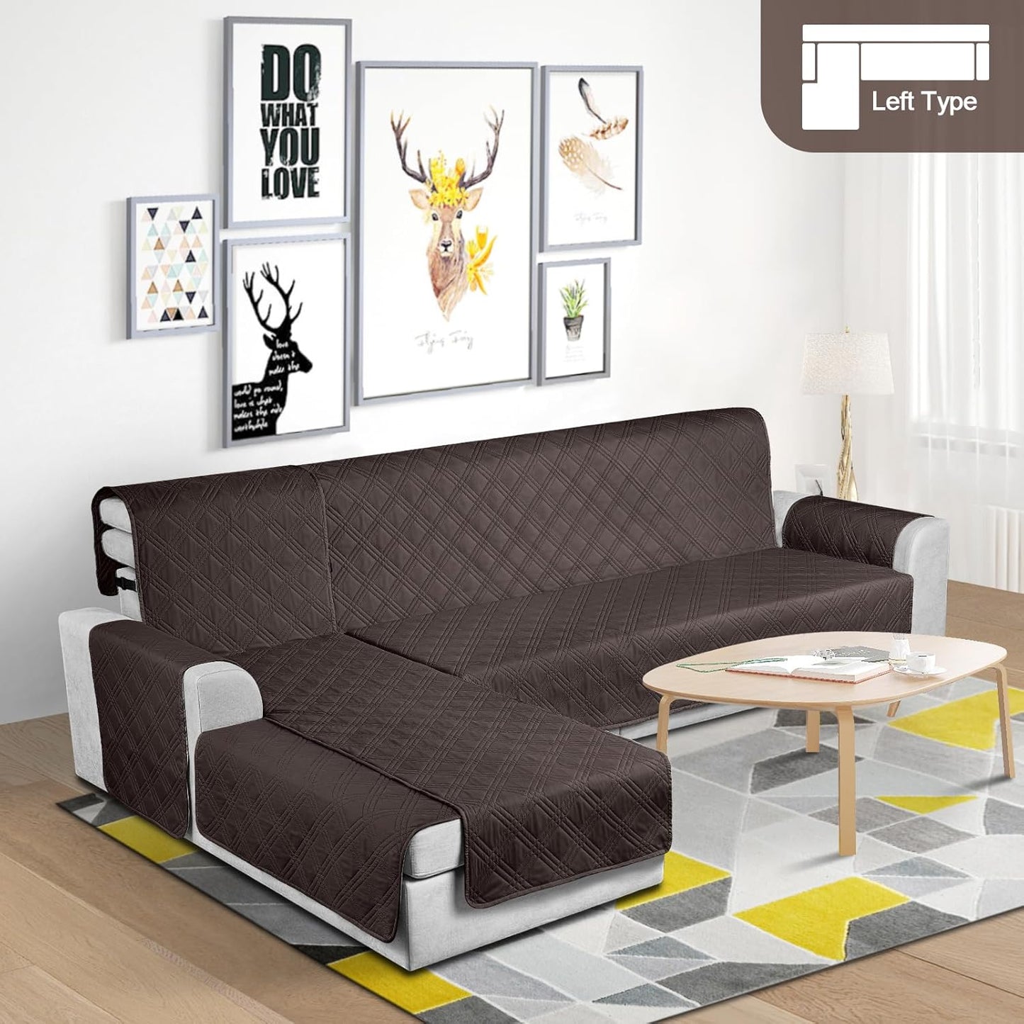 TAOCOCO 100% Waterproof Reversible L-Shaped Sectional Sofa Cover Large in chocolate