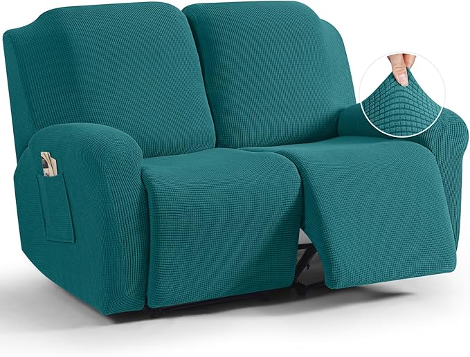 TAOCOCO 6-Piece Dual Recliner Loveseat Sofa Cover 2-Seat For Home Decor in Peacock Blue