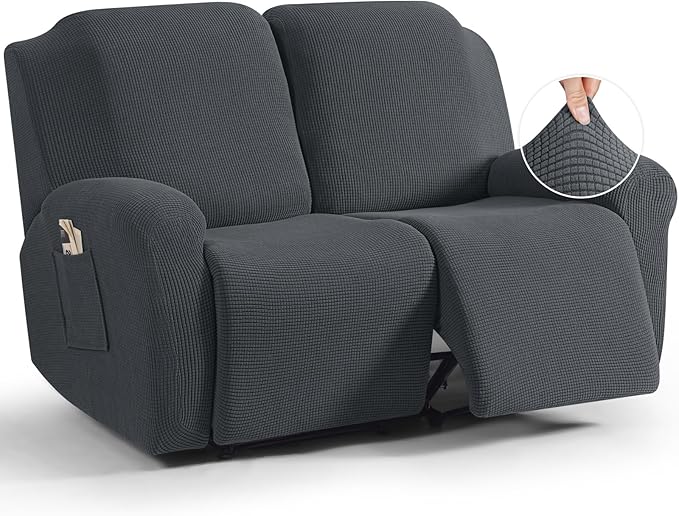 TAOCOCO 6-Piece Dual Recliner Loveseat Sofa Cover 2-Seat in Charcoal Grey