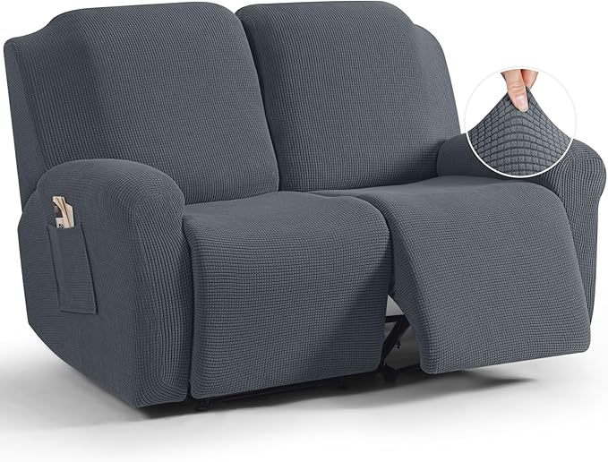 TAOCOCO 6-Piece Dual Recliner Loveseat Sofa Cover 2-Seat in Grey, furniture protector for kids, pets