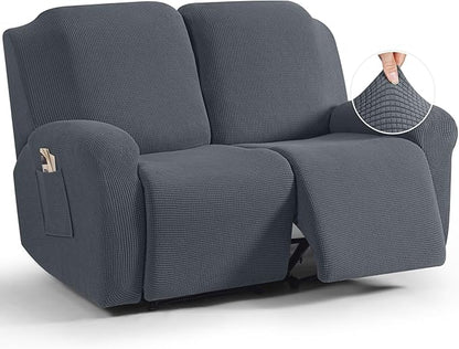 TAOCOCO 6-Piece Dual Recliner Loveseat Sofa Cover 2-Seat in Grey, furniture protector for kids, pets