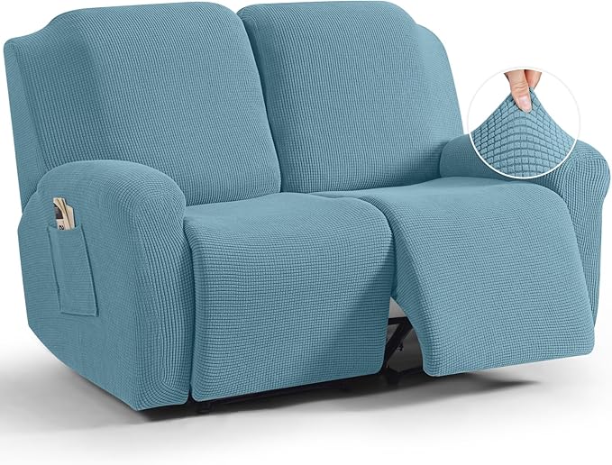 TAOCOCO 6-Piece Dual Recliner Loveseat Sofa Cover 2-Seat in Sky Blue, furniture protector for kids, pets