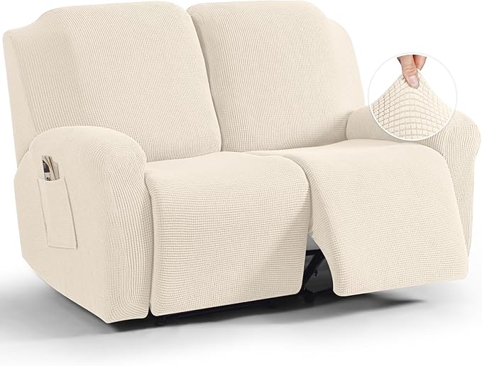 TAOCOCO 6-Piece Dual Recliner Loveseat Sofa Cover 2-Seat in cream