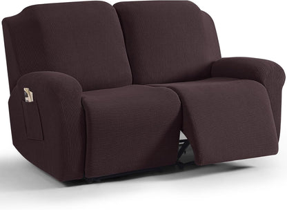 TAOCOCO 6-Piece 2XL Dual Recliner Loveseat Slipcover, Stretch Jacquard 2-Seater Sofa Cover