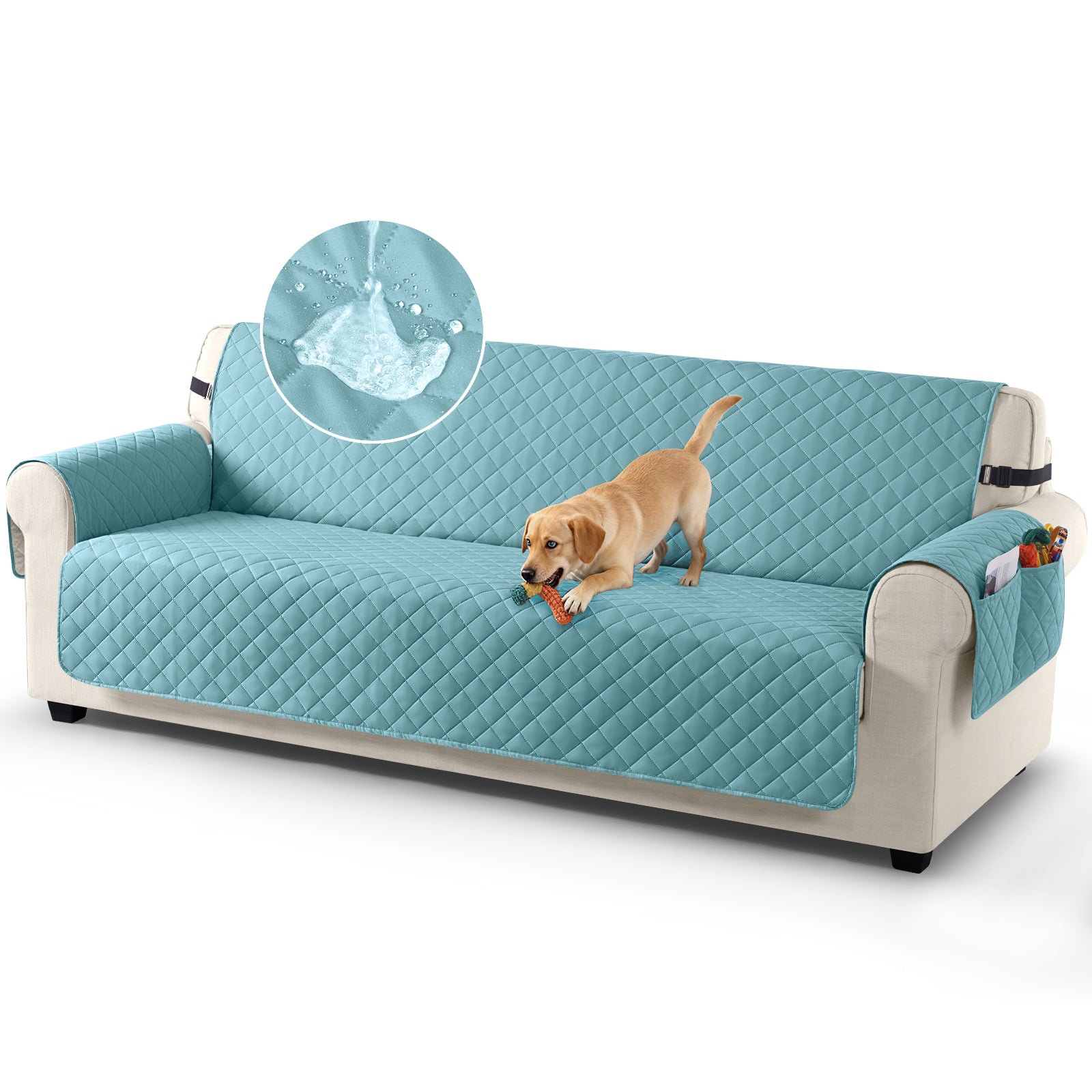 TAOCOCO Sofa Protector 100% Waterproof Sofa Covers 4 Seater,Sofa Slipcovers with Storage Pockets,Anti Slip Couch Covers,Washable Settee Covers for Kids/Dogs/Pets