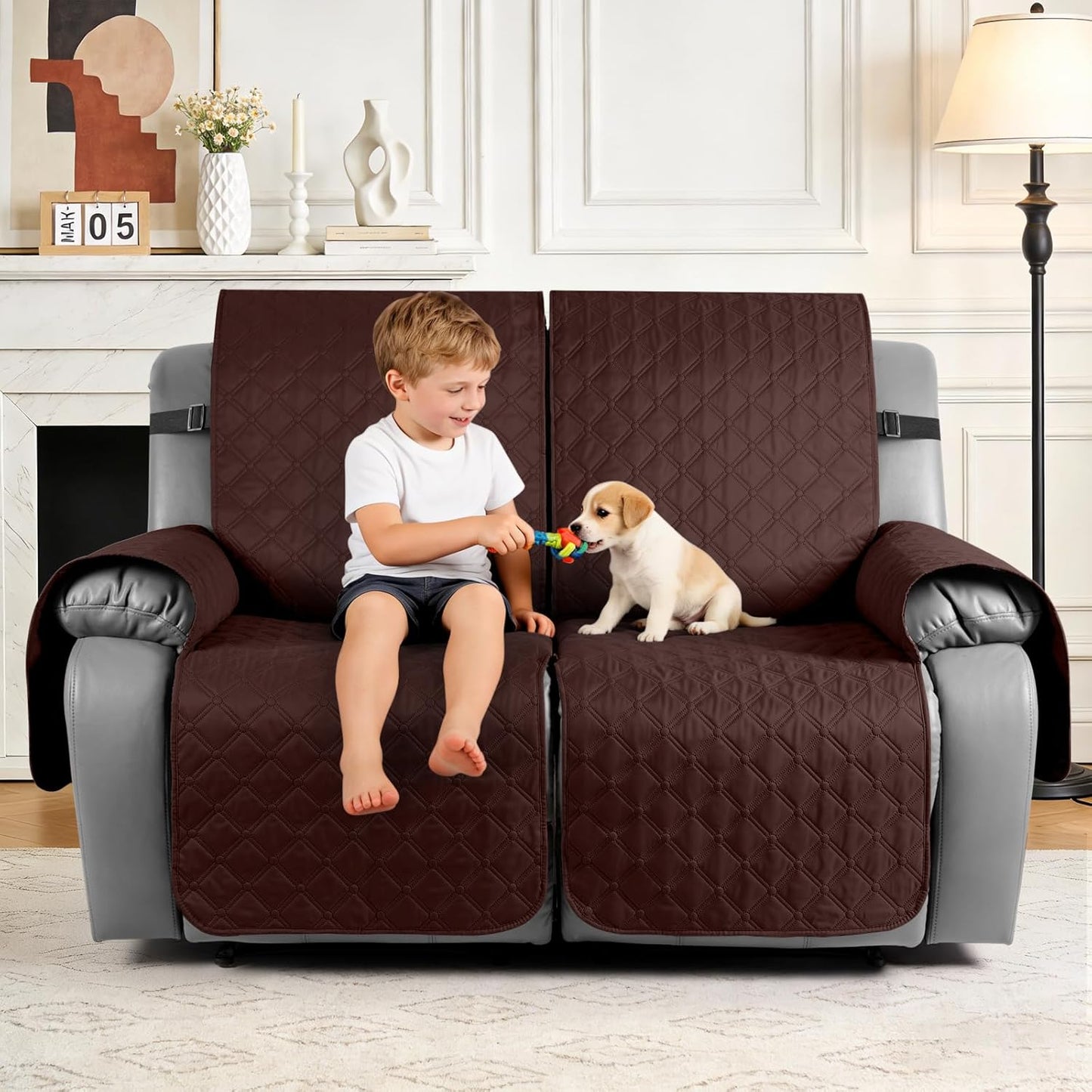 TAOCOCO 100% Waterproof 2-Seater Recliner Cover with Leg Straps, Reversible Washable Pet Sofa Protector