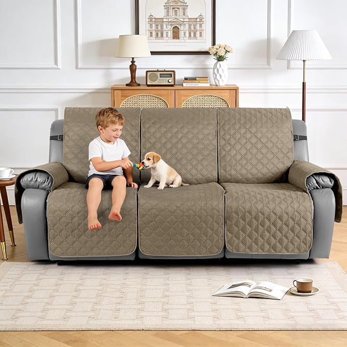 TAOCOCO 100% Waterproof 3-Seater Recliner Couch Cover with Leg Straps, Reversible Washable Furniture Protector for Pets & Kids