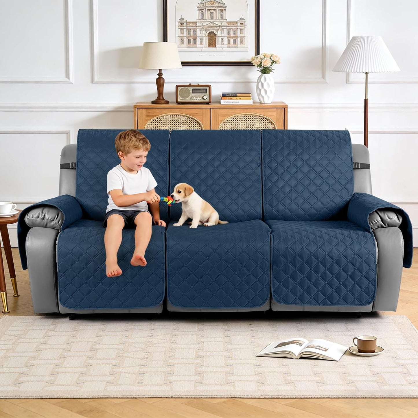 TAOCOCO 100% Waterproof 3-Seater Recliner Couch Cover with Leg Straps, Reversible Washable Furniture Protector for Pets & Kids