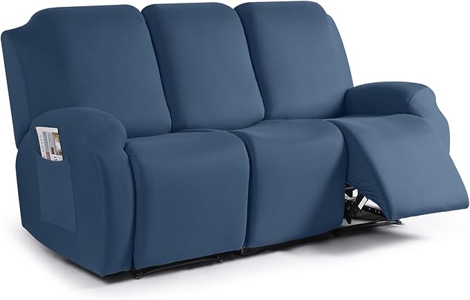 TAOCOCO 3-Piece Stretch 3-Seater Recliner Sofa Slipcover In Turquise Blue