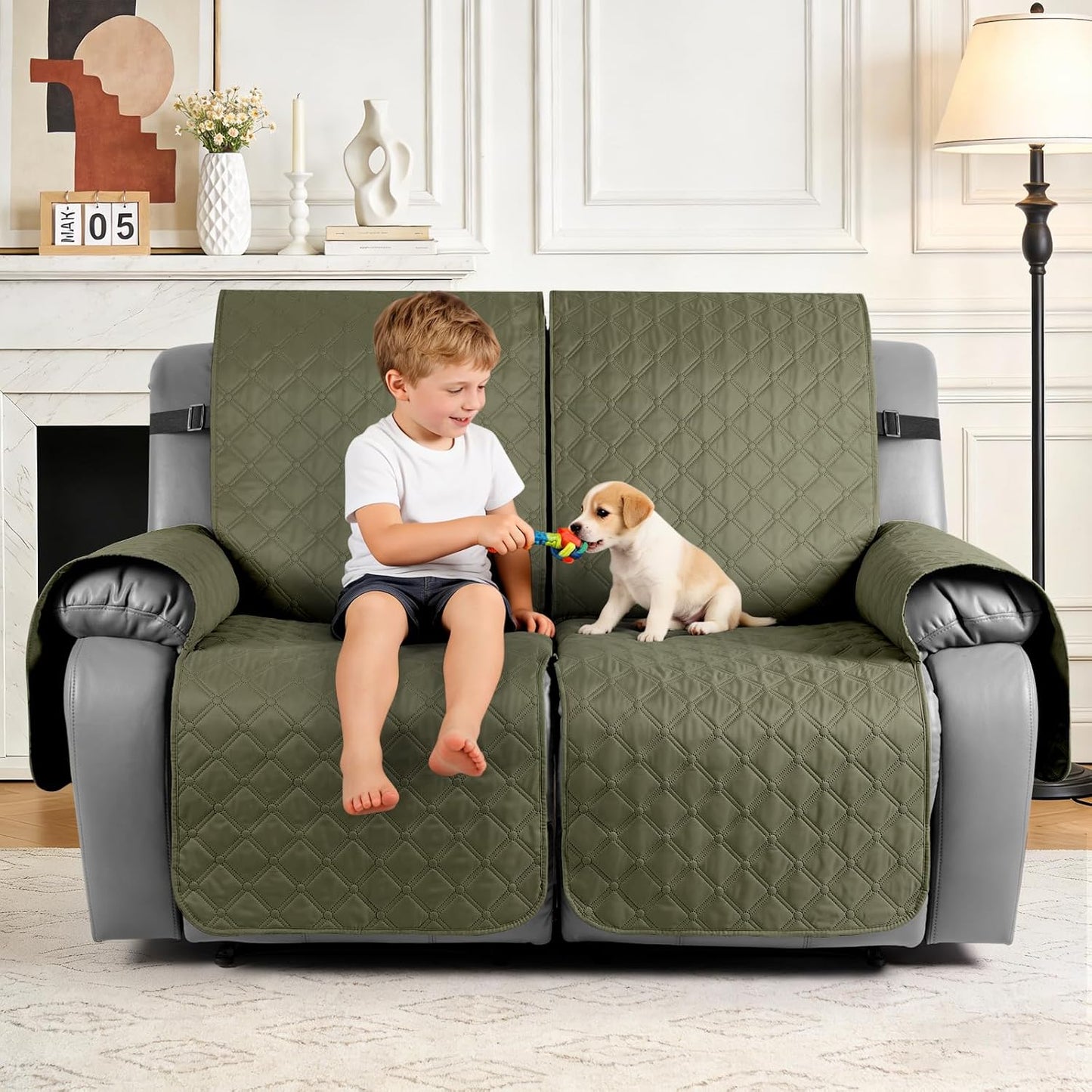 TAOCOCO 100% Waterproof 2-Seater Recliner Cover with Leg Straps, Reversible Washable Pet Sofa Protector