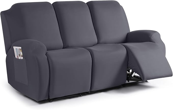 TAOCOCO 3-Piece Stretch 3-Seater Recliner Sofa Slipcover In dark grey