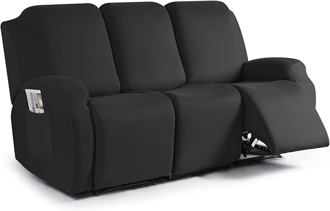 TAOCOCO 3-Piece Stretch 3-Seater Recliner Sofa Slipcover In Black 