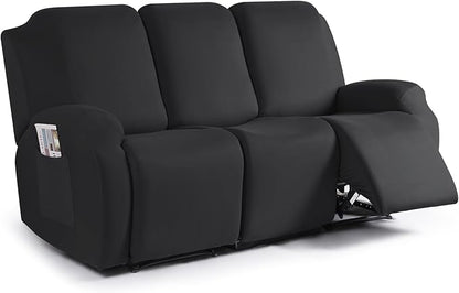 TAOCOCO 3-Piece Stretch 3-Seater Recliner Sofa Slipcover In Black 