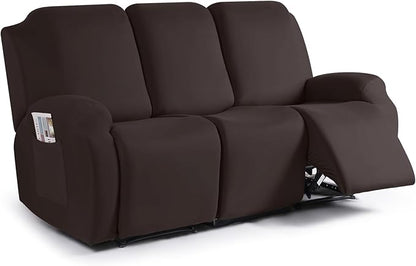 TAOCOCO 3-Piece Stretch 3-Seater Recliner Sofa Slipcover In Coffe, furniture protector for kids, pets