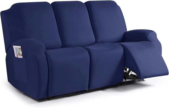 TAOCOCO 3-Piece Stretch 3-Seater Recliner Sofa Slipcover In Dark Blue
