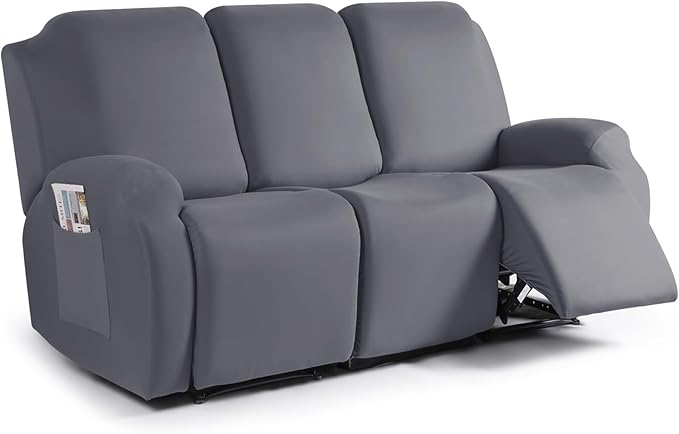 TAOCOCO 3-Piece Stretch 3-Seater Recliner Sofa Slipcover InLight Grey furniture protector 