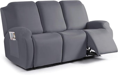 TAOCOCO 3-Piece Stretch 3-Seater Recliner Sofa Slipcover InLight Grey furniture protector 
