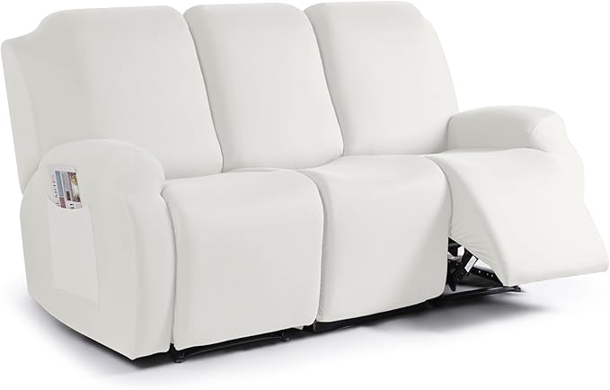 TAOCOCO 3-Piece Stretch 3-Seater Recliner Sofa Slipcover in Milk White
