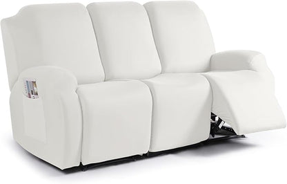 TAOCOCO 3-Piece Stretch 3-Seater Recliner Sofa Slipcover in Milk White