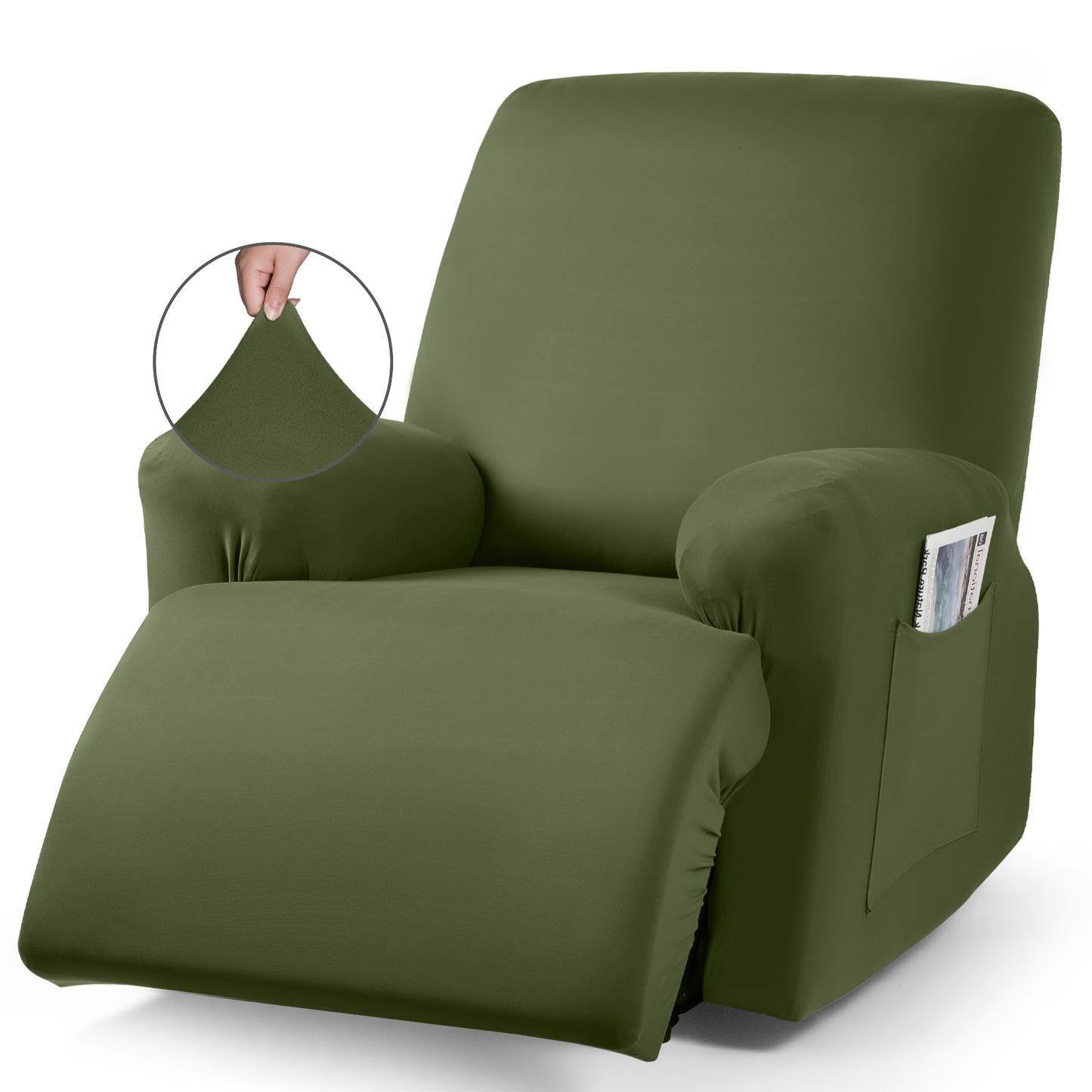 TAOCOCO 3-Piece Stretch Polyester 1-Seater Recliner Chair Cover for Large Recliners in Olive green