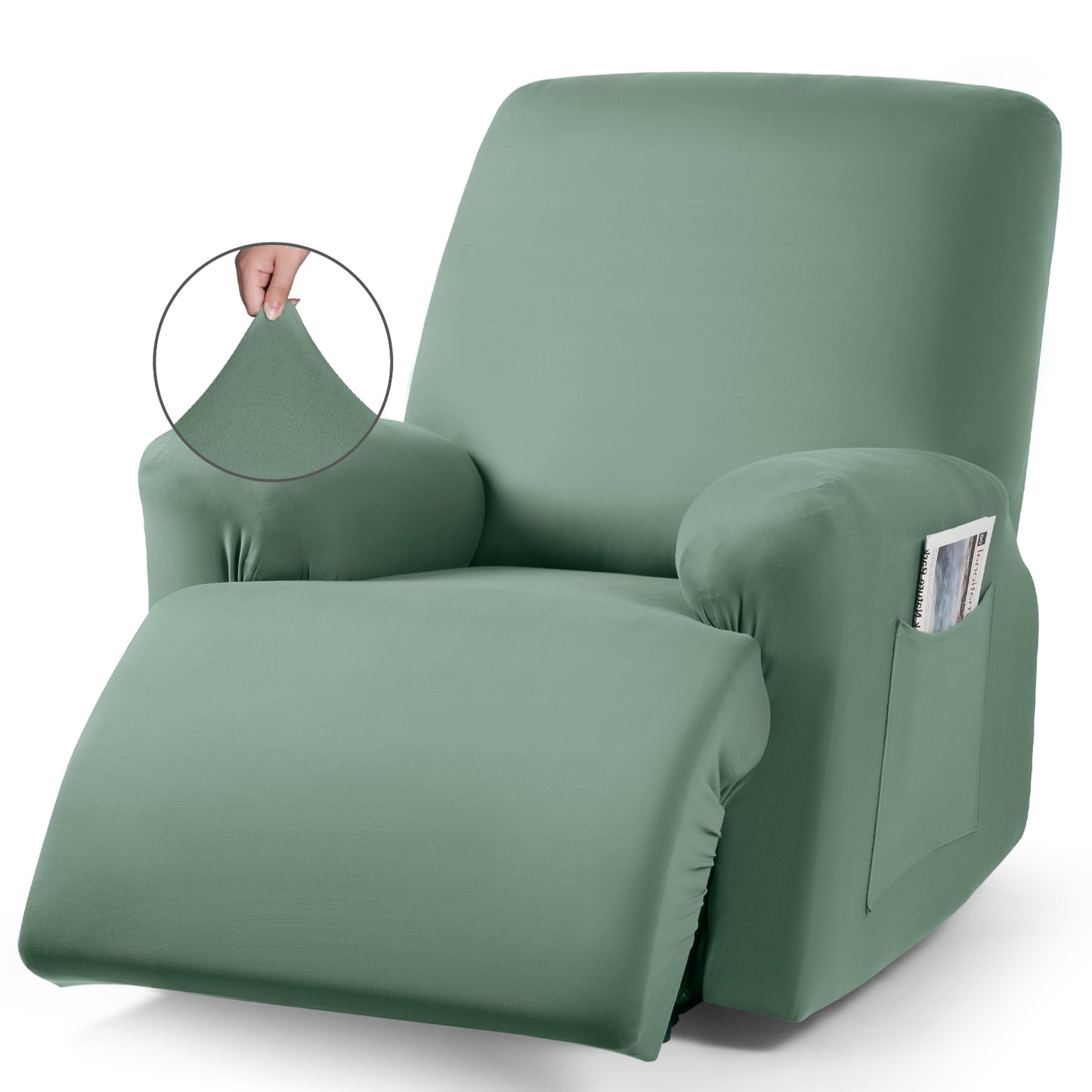 TAOCOCO 3-Piece Stretch Polyester 1-Seater Recliner Chair Cover for Large Recliners in bean green