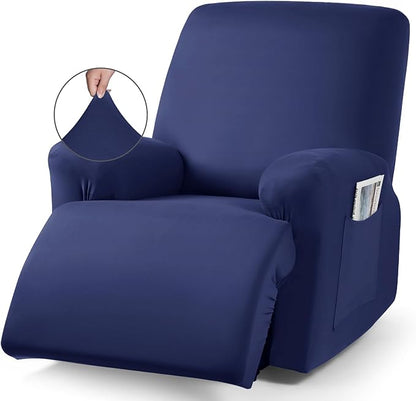 TAOCOCO 3-Piece Stretch Polyester 1-Seater Recliner Chair Cover for Large Recliners in dark blue