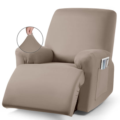 TAOCOCO 3-Piece Stretch Polyester 1-Seater Recliner Chair Cover for Large Recliners in khaki