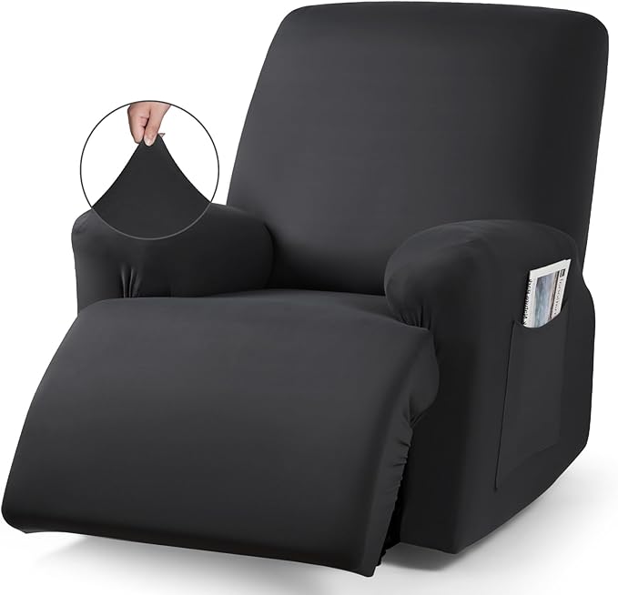 TAOCOCO 3-Piece Stretch Polyester 1-Seater Recliner Chair Cover for Large Recliners in Black