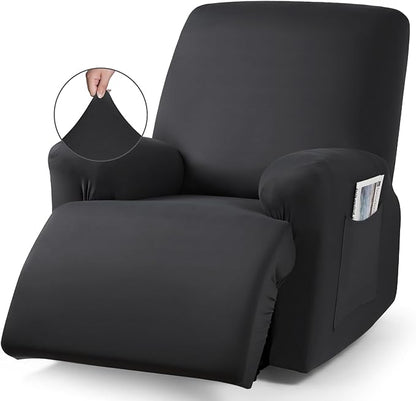 TAOCOCO 3-Piece Stretch Polyester 1-Seater Recliner Chair Cover for Large Recliners in Black