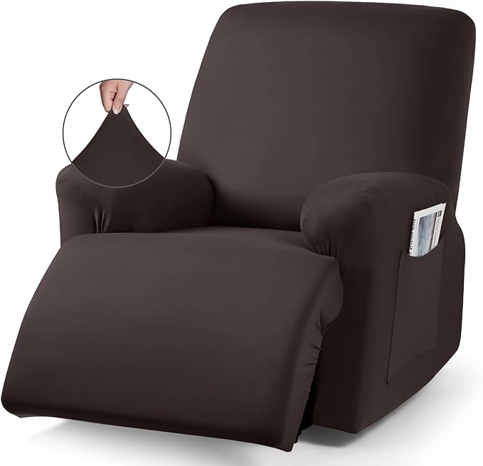 TAOCOCO 3-Piece Stretch Polyester 1-Seater Recliner Chair Cover for Large Recliners in Coffee