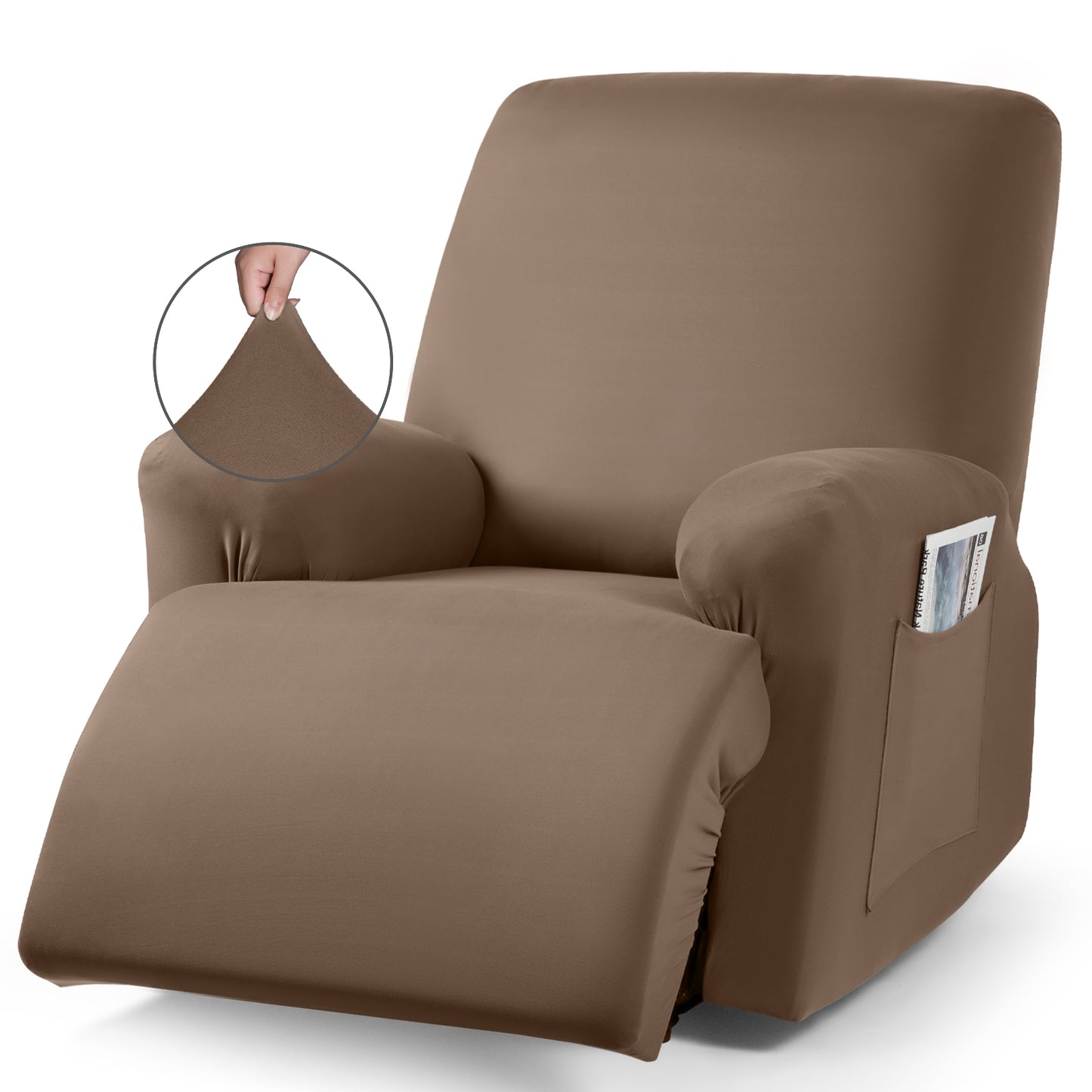 TAOCOCO 3-Piece Stretch Polyester 1-Seater Recliner Chair Cover for Large Recliners in light coffee