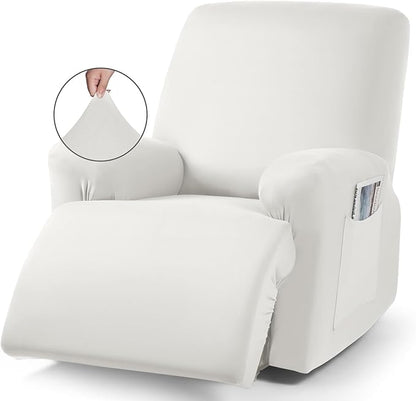 TAOCOCO 3-Piece Stretch Polyester 1-Seater Recliner Chair Cover for Large Recliners in milk white
