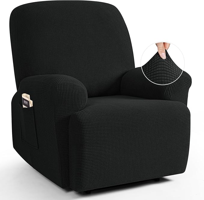 TAOCOCO 4-Piece Stretch Recliner Chair Cover 1-Seat in black for home decor
