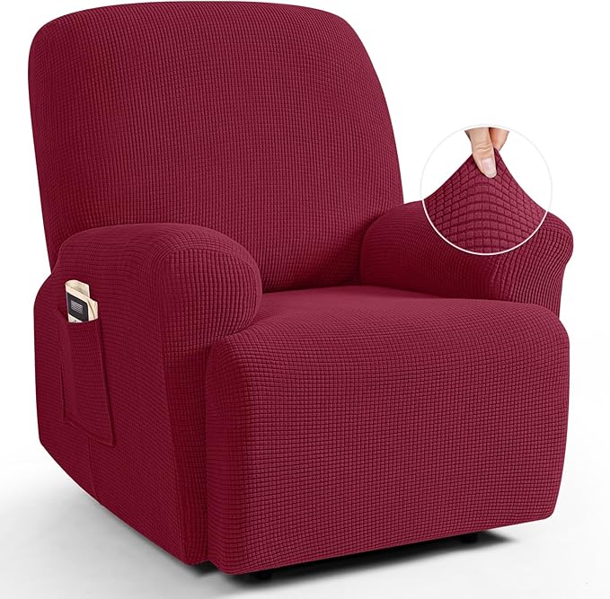 TAOCOCO 4-Piece Stretch Recliner Chair Cover 1-Seat in burgundy for home decor