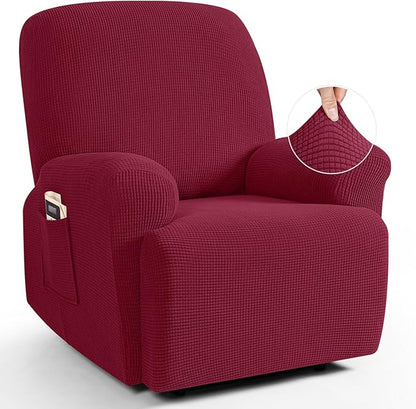 TAOCOCO 4-Piece Stretch Recliner Chair Cover 1-Seat in burgundy for home decor