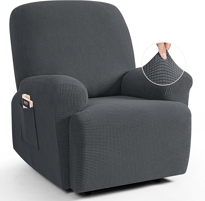 TAOCOCO 4-Piece Stretch Recliner Chair Cover 1-Seat in Charcoal Gray – Pet Friendly