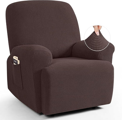 TAOCOCO 4-Piece Stretch Recliner Chair Cover 1-Seat in Dark Coffee – Pet Friendly