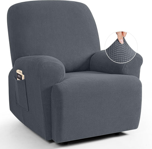 TAOCOCO 4-Piece Stretch Recliner Chair Cover 1-Seat in Grey, furniture protector for kids, pets