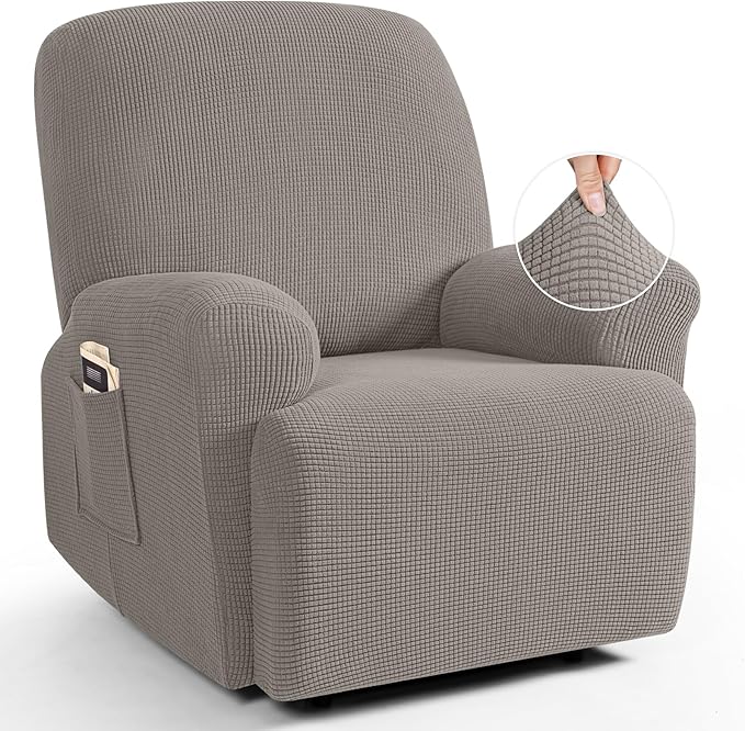 TAOCOCO 4-Piece Stretch Recliner Chair Cover 1-Seat in Pale Brown – Pet Friendly